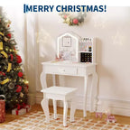 Coiffeuse Enfant avec Miroir, Ensemble Table et Chaise de Coiffeuse pour Tout-Petits, Kit de Maquillage pour Filles, Cadeau pour Enfants