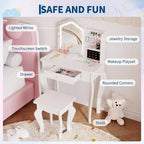 Coiffeuse Enfant avec Miroir, Ensemble Table et Chaise de Coiffeuse pour Tout-Petits, Kit de Maquillage pour Filles, Cadeau pour Enfants