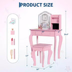 Coiffeuse Enfant avec Miroir, Ensemble Table et Chaise de Coiffeuse pour Tout-Petits, Kit de Maquillage pour Filles, Cadeau pour Enfants