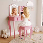 Coiffeuse Enfant avec Miroir, Ensemble Table et Chaise de Coiffeuse pour Tout-Petits, Kit de Maquillage pour Filles, Cadeau pour Enfants