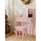Coiffeuse Enfant avec Miroir, Ensemble Table et Chaise de Coiffeuse pour Tout-Petits, Kit de Maquillage pour Filles, Cadeau pour Enfants