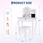 Coiffeuse Enfant avec Miroir, Ensemble Table et Chaise de Coiffeuse pour Tout-Petits, Kit de Maquillage pour Filles, Cadeau pour Enfants