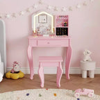 Kids Vanity with Mirror, Toddler Vanity Table and Chair Set, Girls Makeup Playset,Gift for Kids