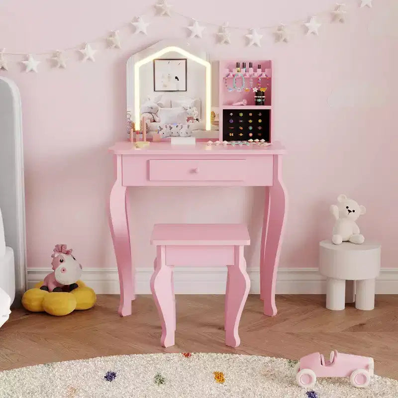 Kids Vanity with Mirror, Toddler Vanity Table and Chair Set, Girls Makeup Playset,Gift for Kids