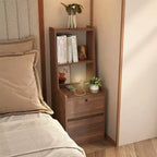 Tall Nightstand with Charging Station & Night Light, Voice Control, Wooden Large Bedside Tables with Storage Cabinet and Bookshelf