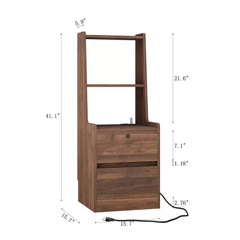 Tall Nightstand with Charging Station & Night Light, Voice Control, Wooden Large Bedside Tables with Storage Cabinet and Bookshelf