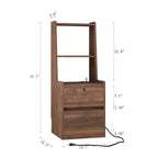 Tall Nightstand with Charging Station & Night Light, Voice Control, Wooden Large Bedside Tables with Storage Cabinet and Bookshelf