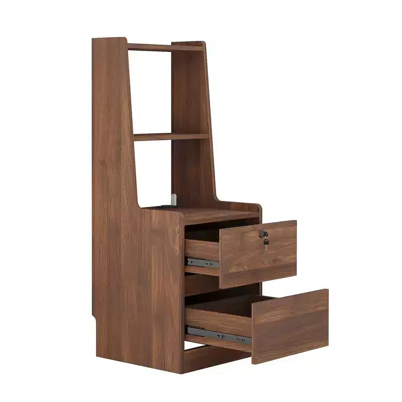 Tall Nightstand with Charging Station & Night Light, Voice Control, Wooden Large Bedside Tables with Storage Cabinet and Bookshelf
