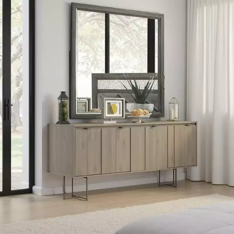 Royal Hampton Dresser Vanity Mirror, 39 Inch Stylish Modern Gray Wood Frame