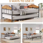 Lit de repos jumeau avec lit gigogne, cadre de lit pliable en métal robuste, canapé-lit double en métal, cadre de lit en acier robuste, pour la maison