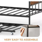 Lit de repos jumeau avec lit gigogne, cadre de lit pliable en métal robuste, canapé-lit double en métal, cadre de lit en acier robuste, pour la maison