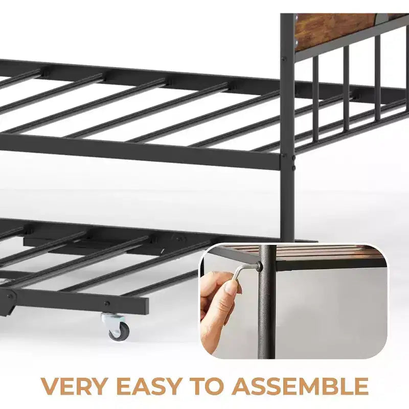Lit de repos jumeau avec lit gigogne, cadre de lit pliable en métal robuste, canapé-lit double en métal, cadre de lit en acier robuste, pour la maison