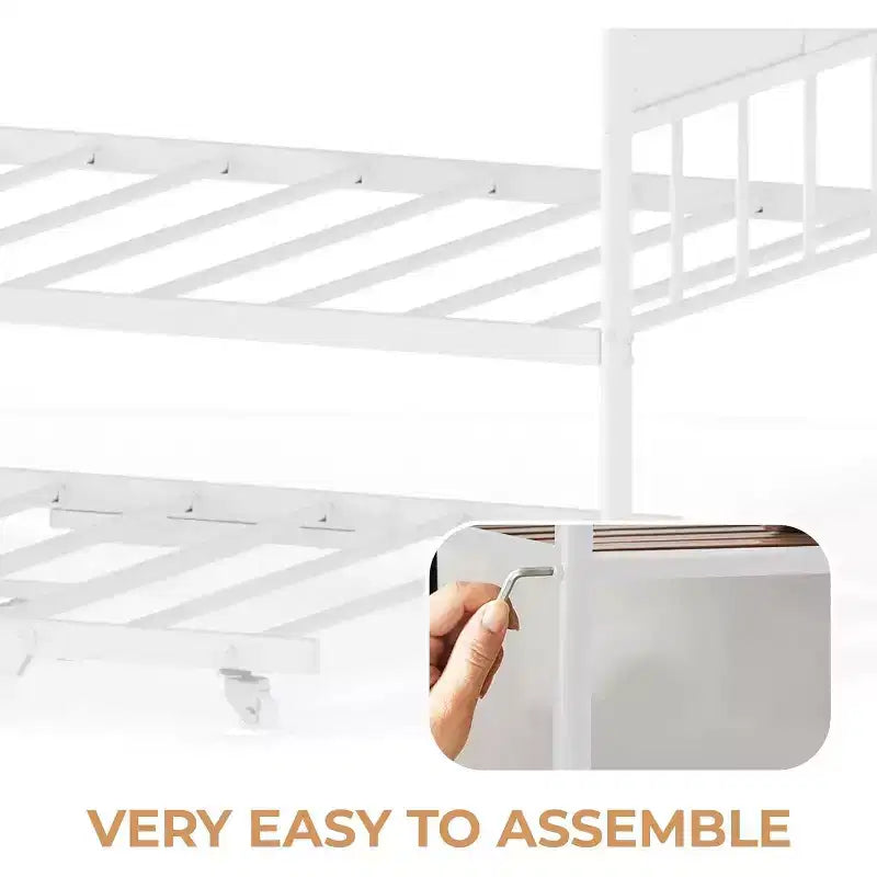 Lit de repos jumeau avec lit gigogne, cadre de lit pliable en métal robuste, canapé-lit double en métal, cadre de lit en acier robuste, pour la maison