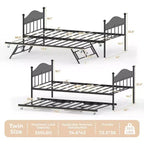 Lit de repos jumeau avec lit gigogne, cadre de lit pliable en métal robuste, canapé-lit double en métal, cadre de lit en acier robuste, pour la maison