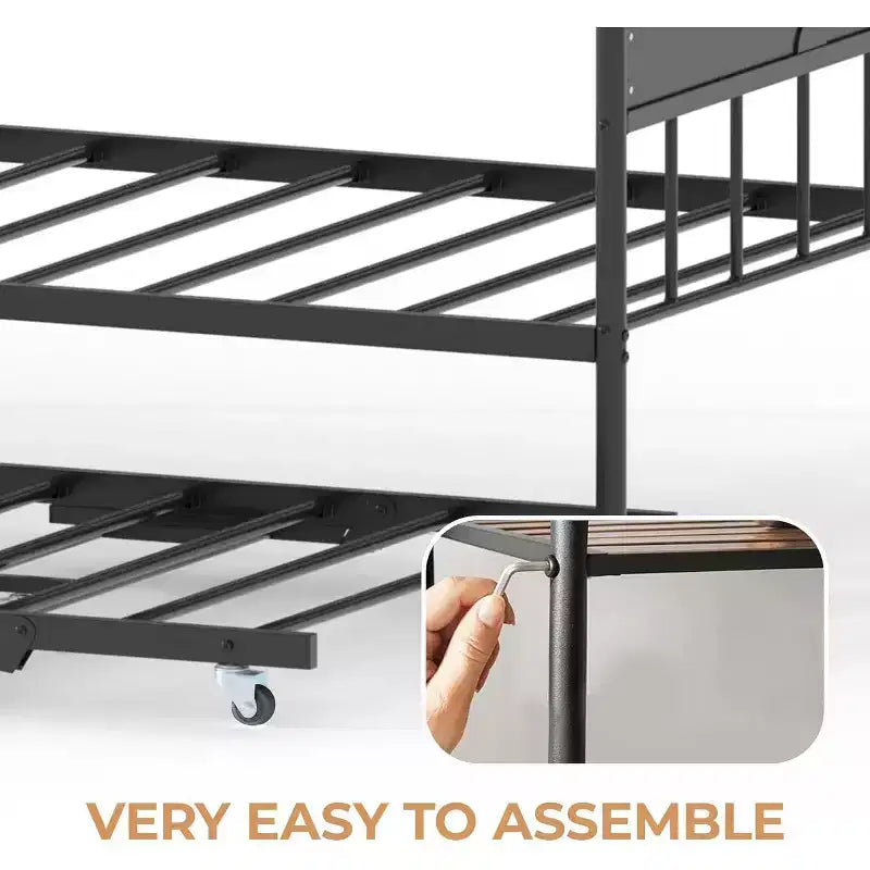 Lit de repos jumeau avec lit gigogne, cadre de lit pliable en métal robuste, canapé-lit double en métal, cadre de lit en acier robuste, pour la maison