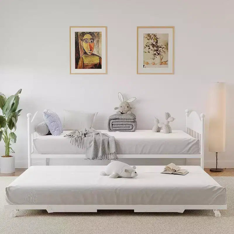 Lit de repos jumeau avec lit gigogne, cadre de lit pliable en métal robuste, canapé-lit double en métal, cadre de lit en acier robuste, pour la maison