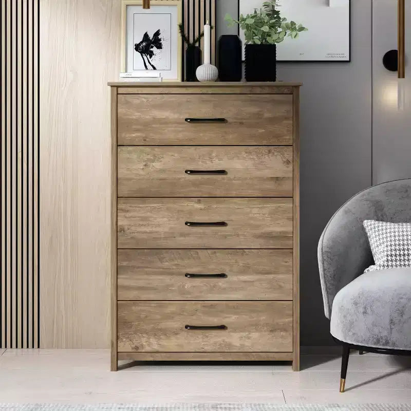 Commode Galano à 5 tiroirs de faible profondeur 31,3 L 15,6 P 47,7 H