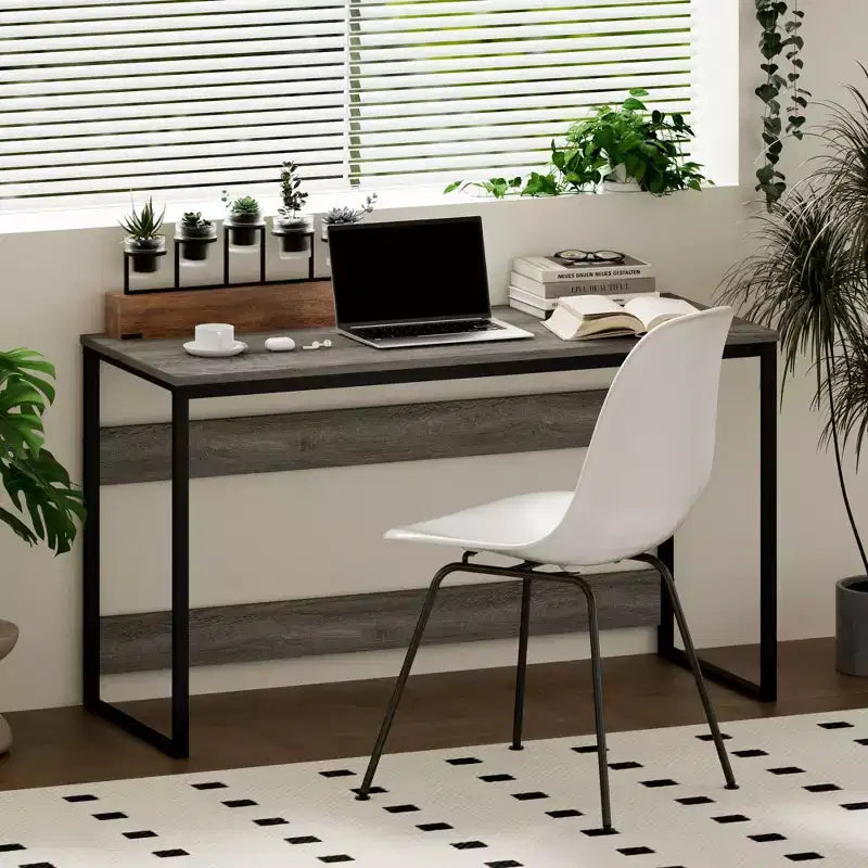 HOMLUX 52 Bureau d'ordinateur à cadre métallique Table d'étude Poste de travail de bureau à domicile avec compartiment de rangement