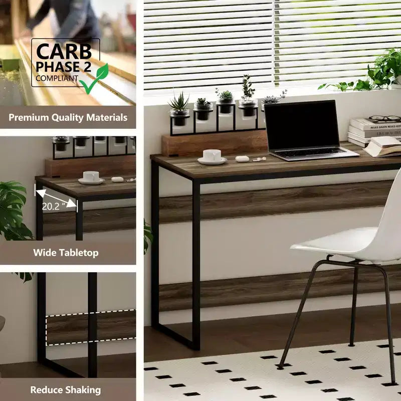 HOMLUX 52 Bureau d'ordinateur à cadre métallique Table d'étude Poste de travail de bureau à domicile avec compartiment de rangement
