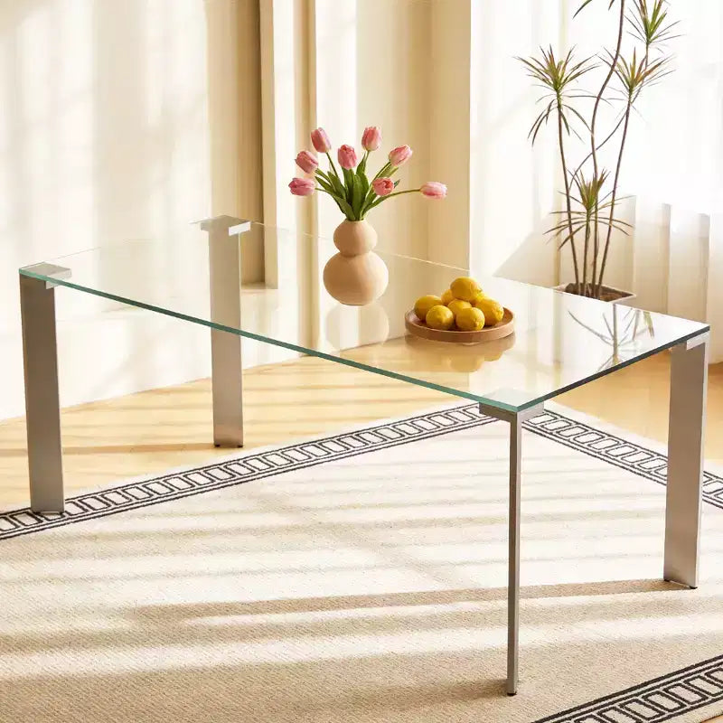 Table à manger en verre trempé 66,9 avec pieds en métal, table de cuisine Gaoyangjiaju