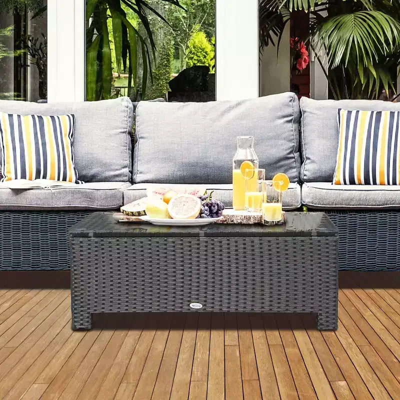 Table basse de patio, grande table d'appoint, en rotin PE tressé à la main, osier résistant aux intempéries