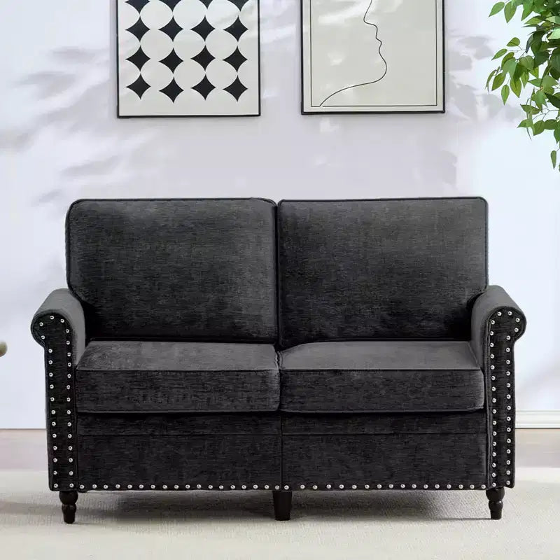 Canapé 3 places moderne en tissu chenille Mjkone/Canapé causeuse/Fauteuil simple avec design à rivets, Canapé de salon