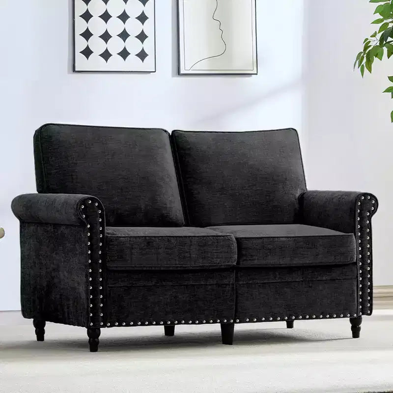 Canapé 3 places moderne en tissu chenille Mjkone/Canapé causeuse/Fauteuil simple avec design à rivets, Canapé de salon