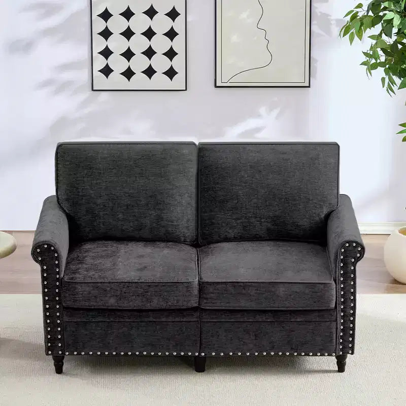 Canapé 3 places moderne en tissu chenille Mjkone/Canapé causeuse/Fauteuil simple avec design à rivets, Canapé de salon