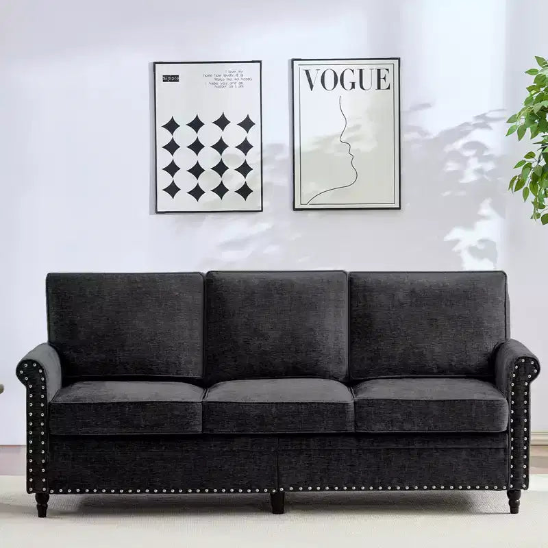 Canapé 3 places moderne en tissu chenille Mjkone/Canapé causeuse/Fauteuil simple avec design à rivets, Canapé de salon