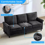 Canapé 3 places moderne en tissu chenille Mjkone/Canapé causeuse/Fauteuil simple avec design à rivets, Canapé de salon