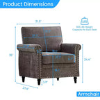 Canapé 3 places moderne en tissu chenille Mjkone/Canapé causeuse/Fauteuil simple avec design à rivets, Canapé de salon