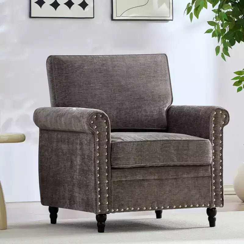 Canapé 3 places moderne en tissu chenille Mjkone/Canapé causeuse/Fauteuil simple avec design à rivets, Canapé de salon