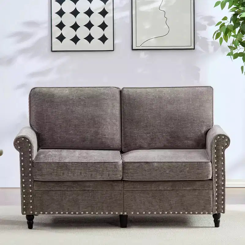Canapé 3 places moderne en tissu chenille Mjkone/Canapé causeuse/Fauteuil simple avec design à rivets, Canapé de salon