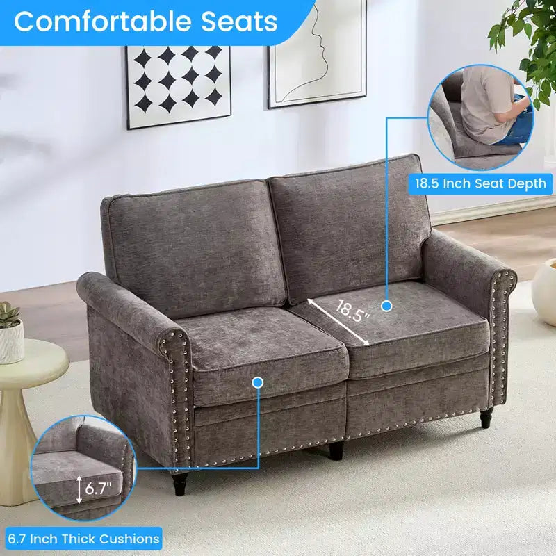 Canapé 3 places moderne en tissu chenille Mjkone/Canapé causeuse/Fauteuil simple avec design à rivets, Canapé de salon