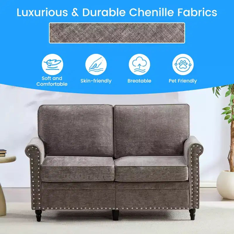 Canapé 3 places moderne en tissu chenille Mjkone/Canapé causeuse/Fauteuil simple avec design à rivets, Canapé de salon