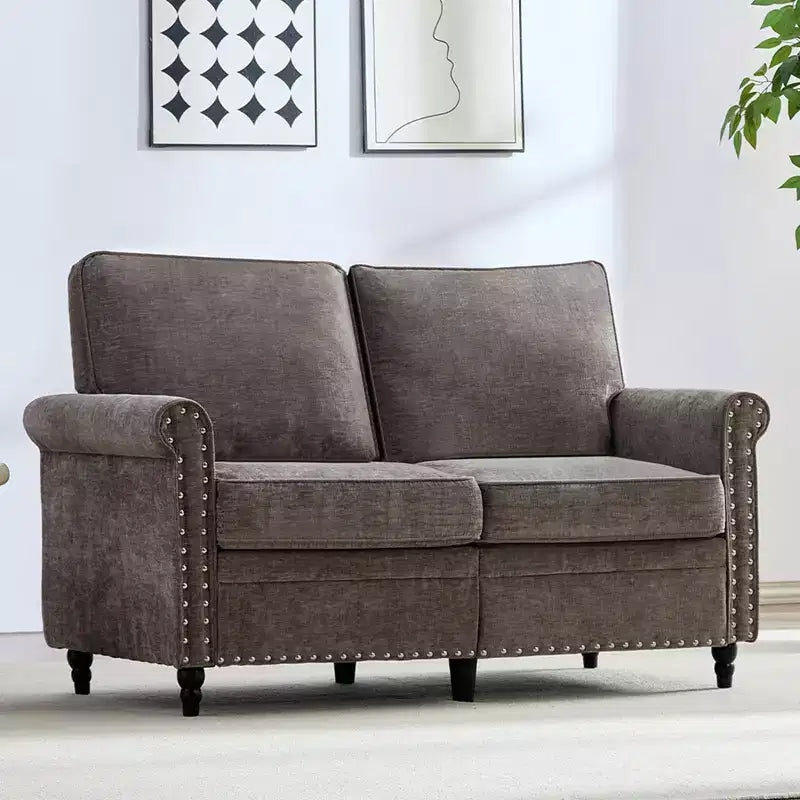 Canapé 3 places moderne en tissu chenille Mjkone/Canapé causeuse/Fauteuil simple avec design à rivets, Canapé de salon