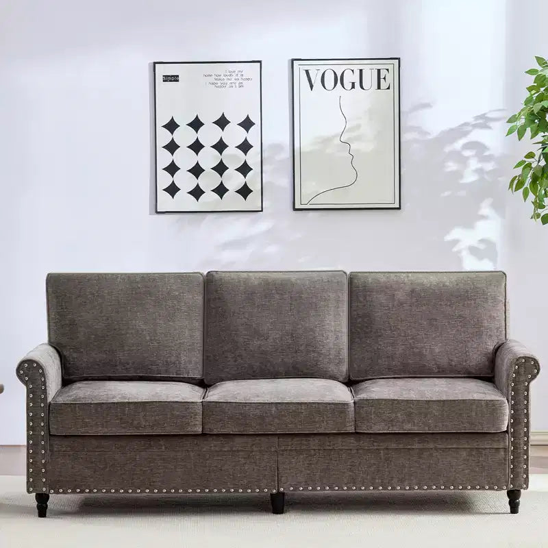 Canapé 3 places moderne en tissu chenille Mjkone/Canapé causeuse/Fauteuil simple avec design à rivets, Canapé de salon