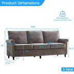 Canapé 3 places moderne en tissu chenille Mjkone/Canapé causeuse/Fauteuil simple avec design à rivets, Canapé de salon