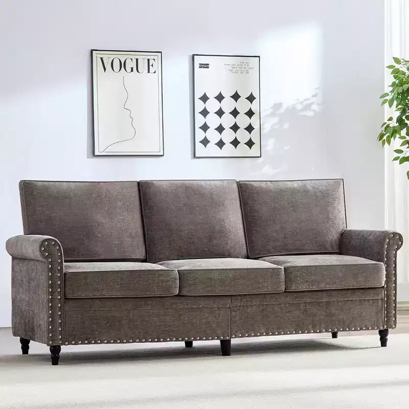 Canapé 3 places moderne en tissu chenille Mjkone/Canapé causeuse/Fauteuil simple avec design à rivets, Canapé de salon