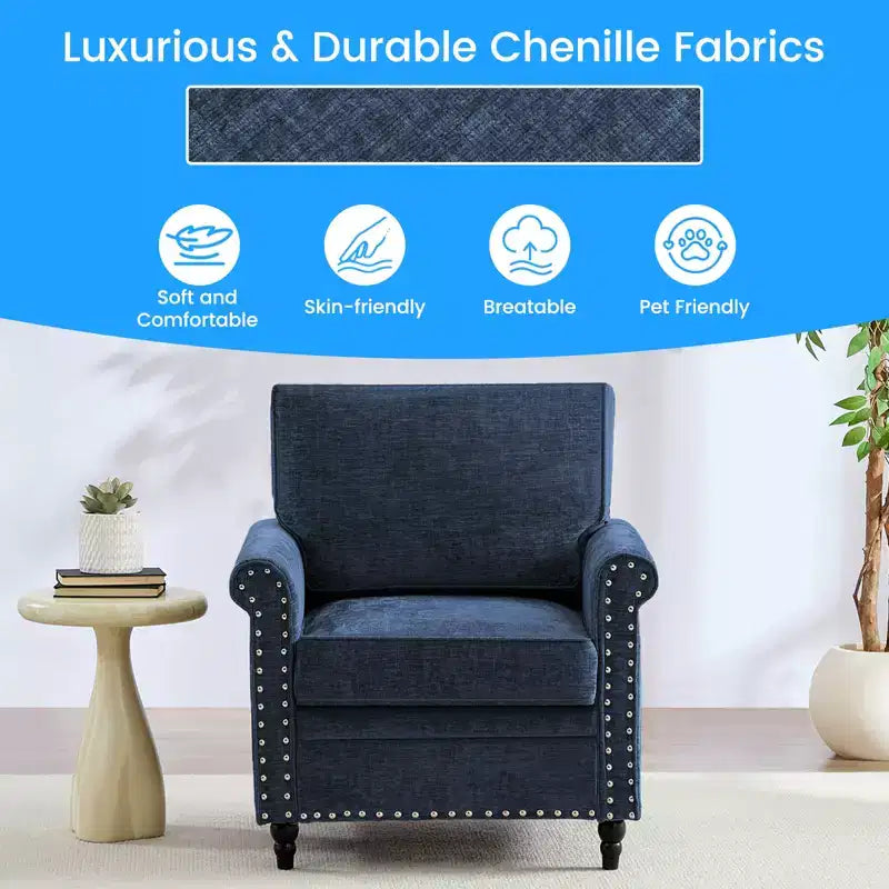 Canapé 3 places moderne en tissu chenille Mjkone/Canapé causeuse/Fauteuil simple avec design à rivets, Canapé de salon