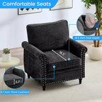 Canapé 3 places moderne en tissu chenille Mjkone/Canapé causeuse/Fauteuil simple avec design à rivets, Canapé de salon