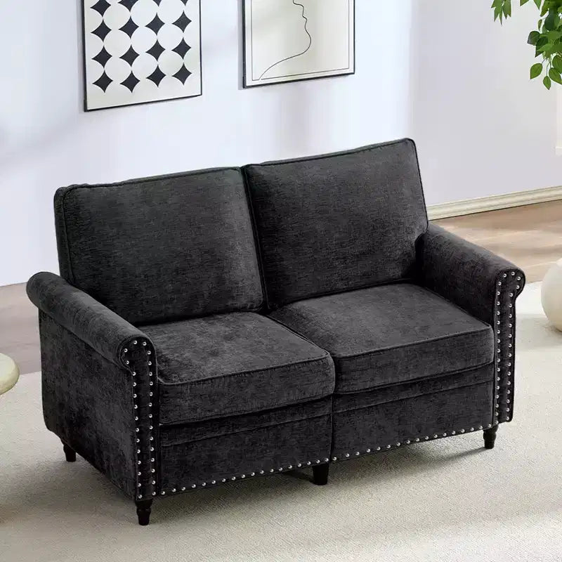 Canapé 3 places moderne en tissu chenille Mjkone/Canapé causeuse/Fauteuil simple avec design à rivets, Canapé de salon