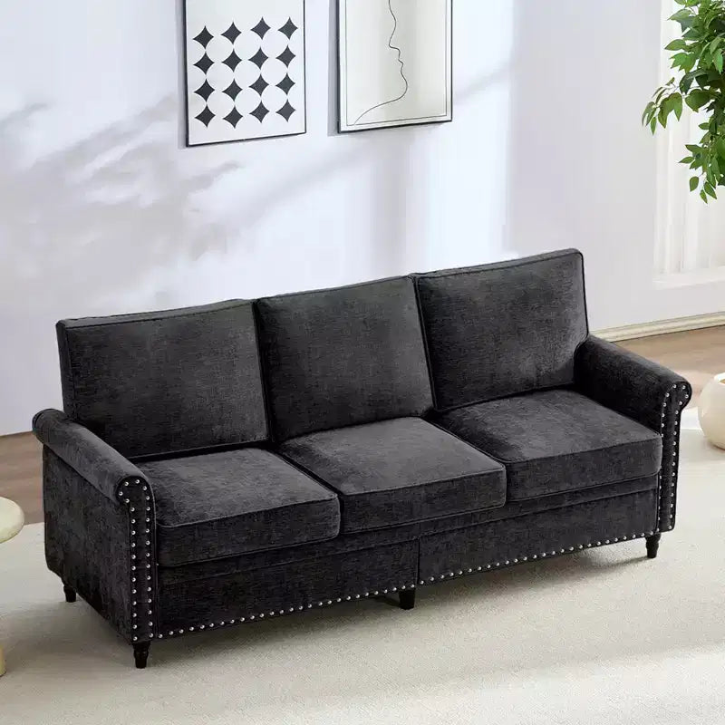 Canapé 3 places moderne en tissu chenille Mjkone/Canapé causeuse/Fauteuil simple avec design à rivets, Canapé de salon