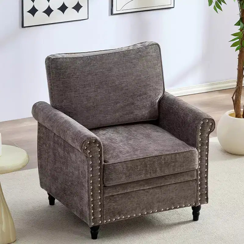 Canapé 3 places moderne en tissu chenille Mjkone/Canapé causeuse/Fauteuil simple avec design à rivets, Canapé de salon