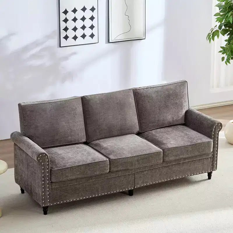 Canapé 3 places moderne en tissu chenille Mjkone/Canapé causeuse/Fauteuil simple avec design à rivets, Canapé de salon
