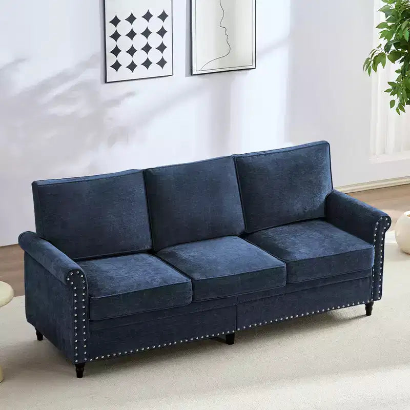 Canapé 3 places moderne en tissu chenille Mjkone/Canapé causeuse/Fauteuil simple avec design à rivets, Canapé de salon