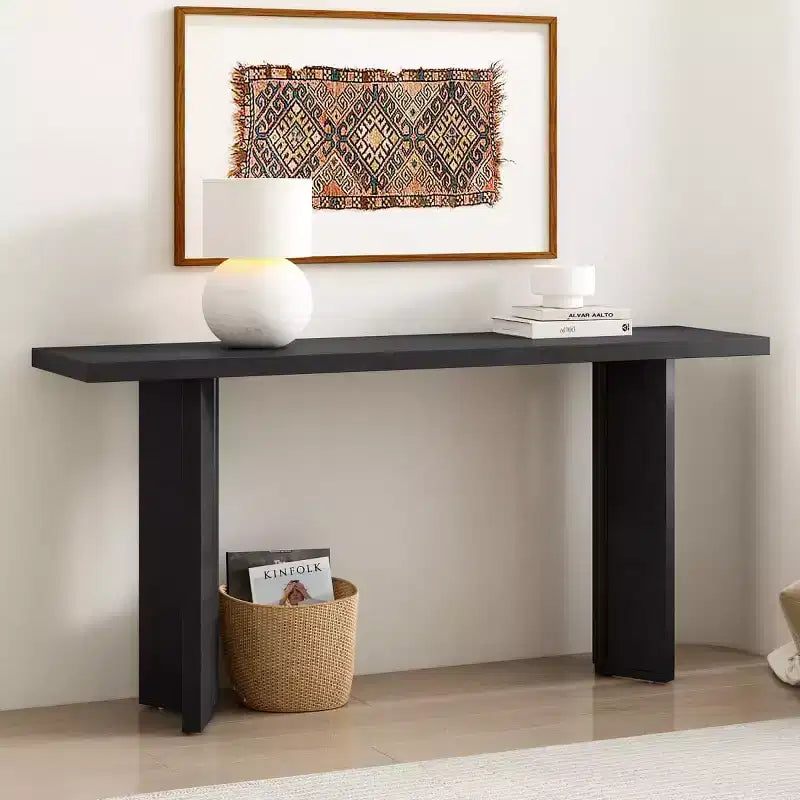 Console d'entrée moderne avec placage en pin et pieds géométriques, table de couloir ou de canapé étroite pour entrée, salon - Panipeachy