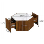 Table basse hexagonale moderne avec plateau en faux marbre et tiroirs de rangement cachés, table de salon - Panipeachy
