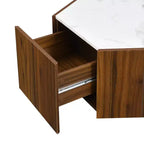 Table basse hexagonale moderne avec plateau en faux marbre et tiroirs de rangement cachés, table de salon - Panipeachy