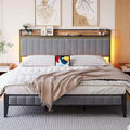 Full Size Linen Upholstered Bed Frame, Platform Bed Frame with Storage Headboard, No Box Spring Needed, Grey